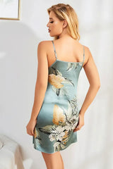 Böyük Çiçək Naxışlı Gözəl Rəngli Saten Gecəlik #3621