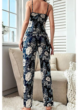 Ağ Çiçək Naxışlı Mavi Saten Pijama #1402