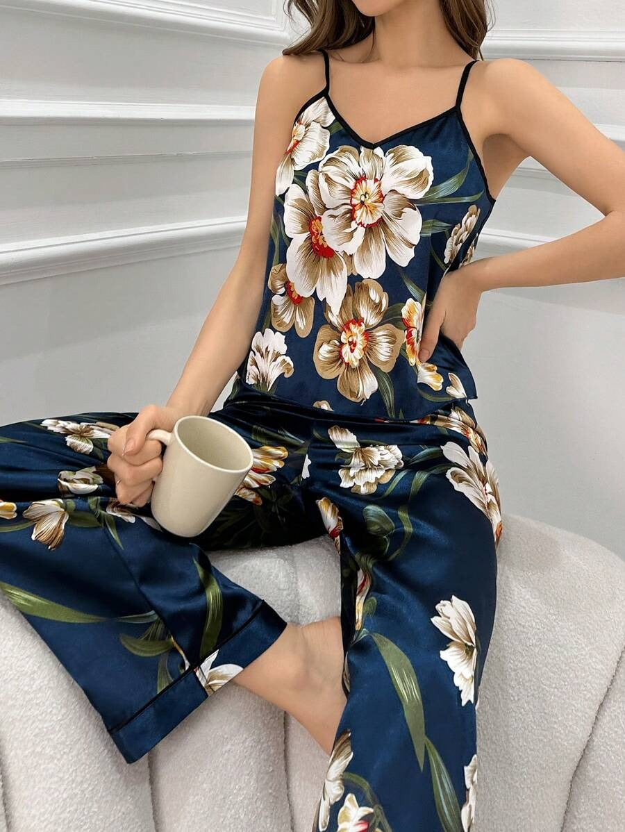 Tünd Göy Rəngli, Çiçək Naxışlı Tamil Pijama #1409