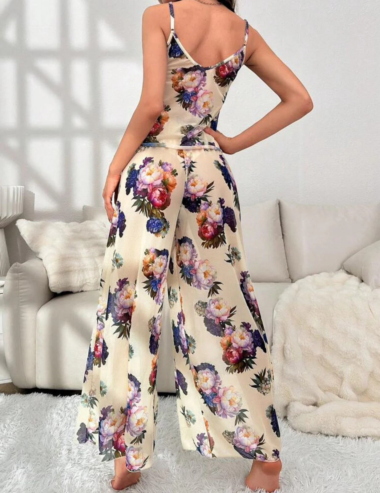 Çiçək Naxışlı Gözəl Rəngli Saten Pijama #1451